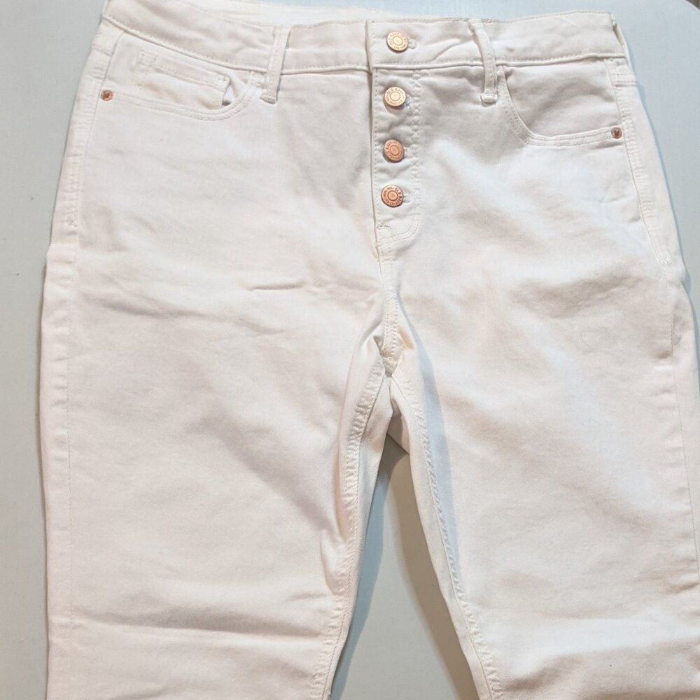 Old Navy Jeans Womens 12 Rockstar Super Skinny High Rise White Denim Button Fly